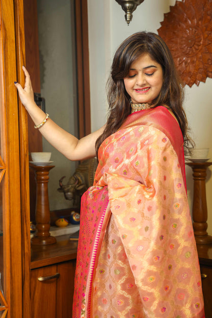 Tissue Silk Paithani Saree Peachish Pink
