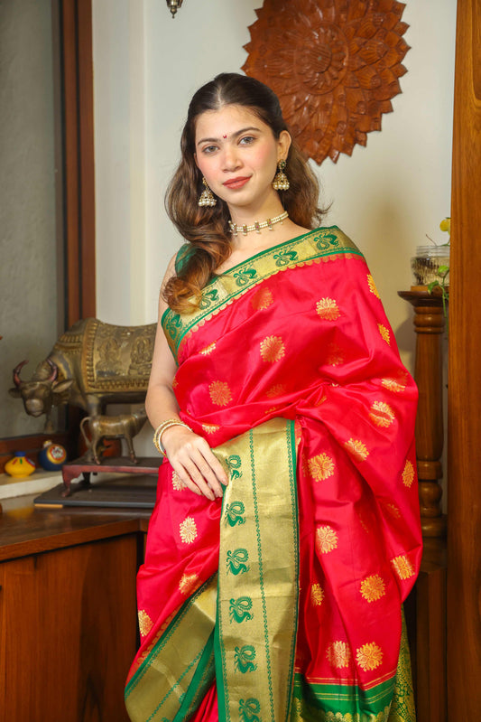 Paithani Mulberry Silk Saree Pink & Green