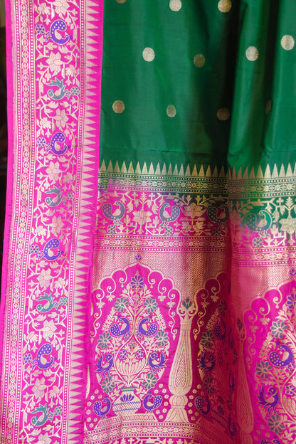 Paithani Muga Silk Saree Green & Lavender Pink