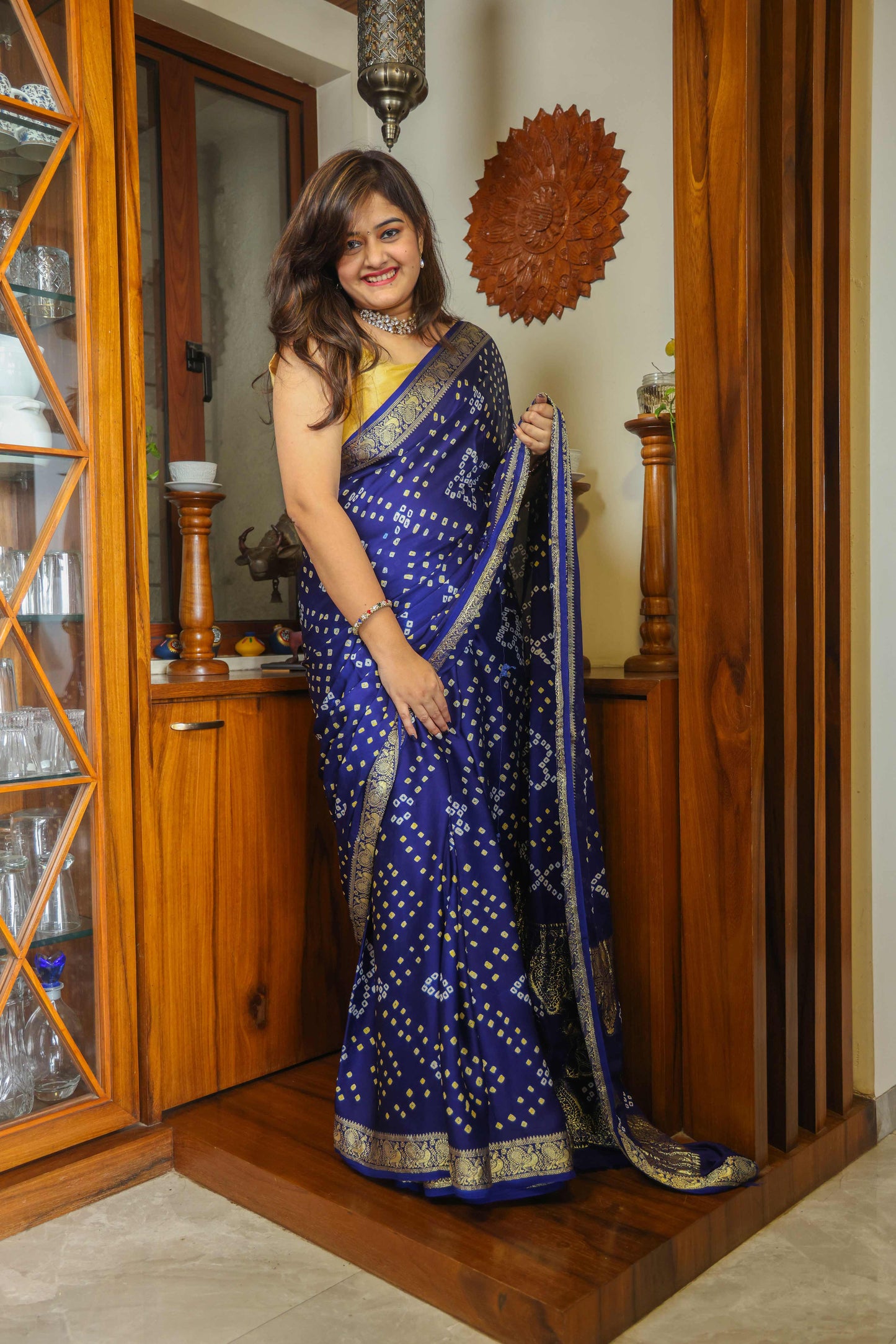 Gajji Silk Bandhani Saree Deep Blue