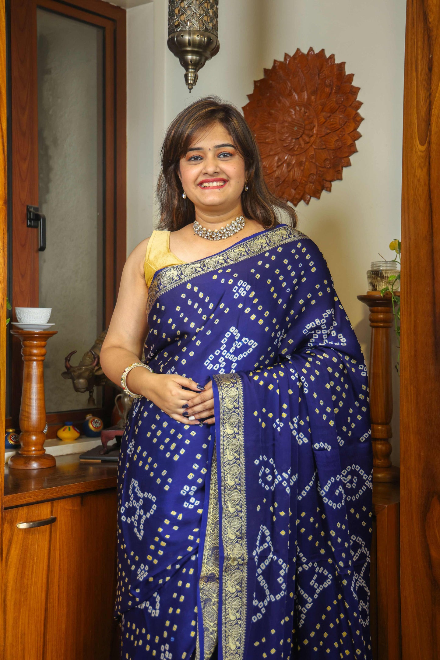 Gajji Silk Bandhani Saree Deep Blue