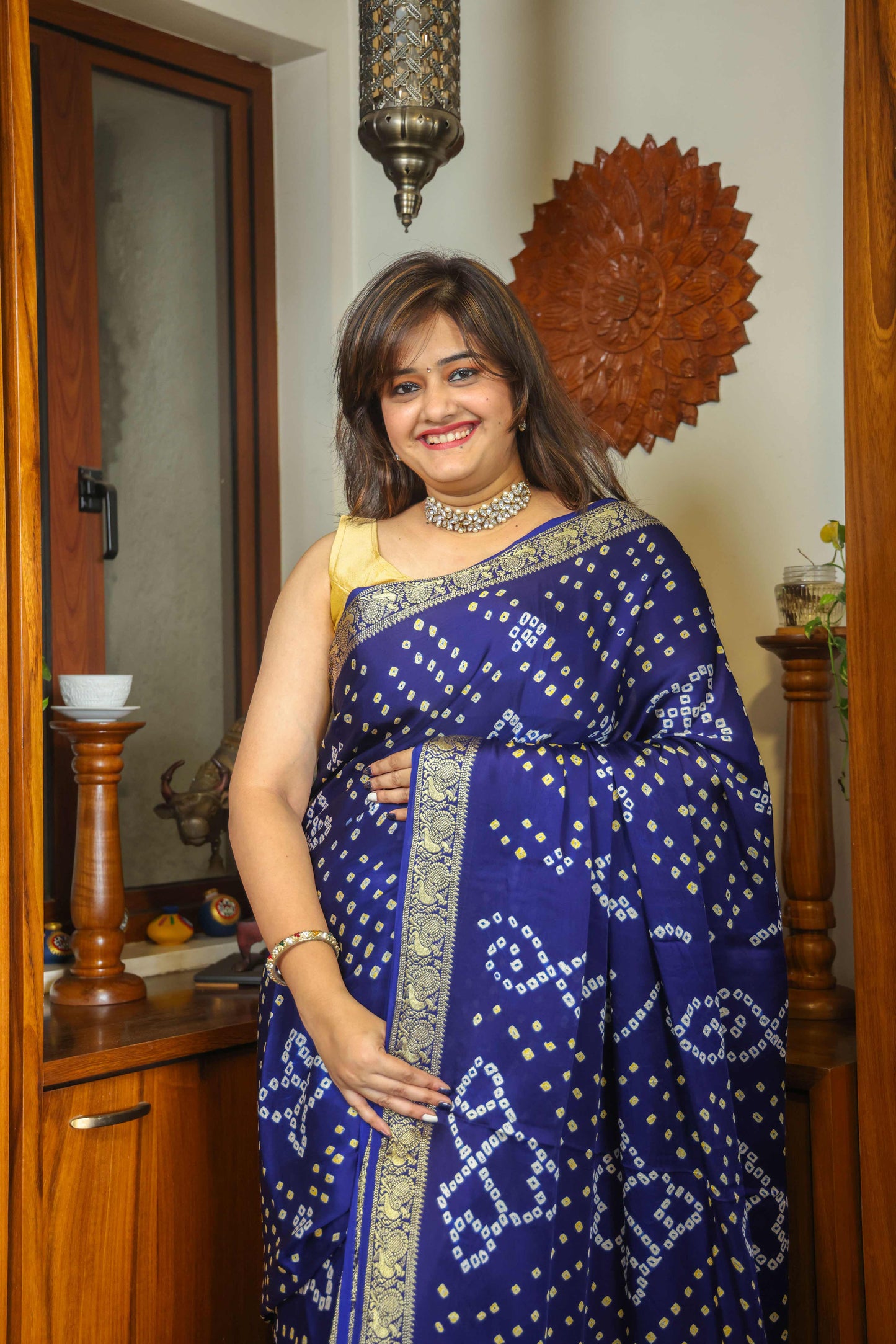 Gajji Silk Bandhani Saree Deep Blue