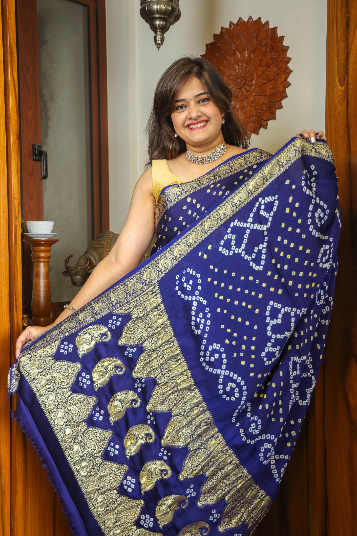 Gajji Silk Bandhani Saree Deep Blue