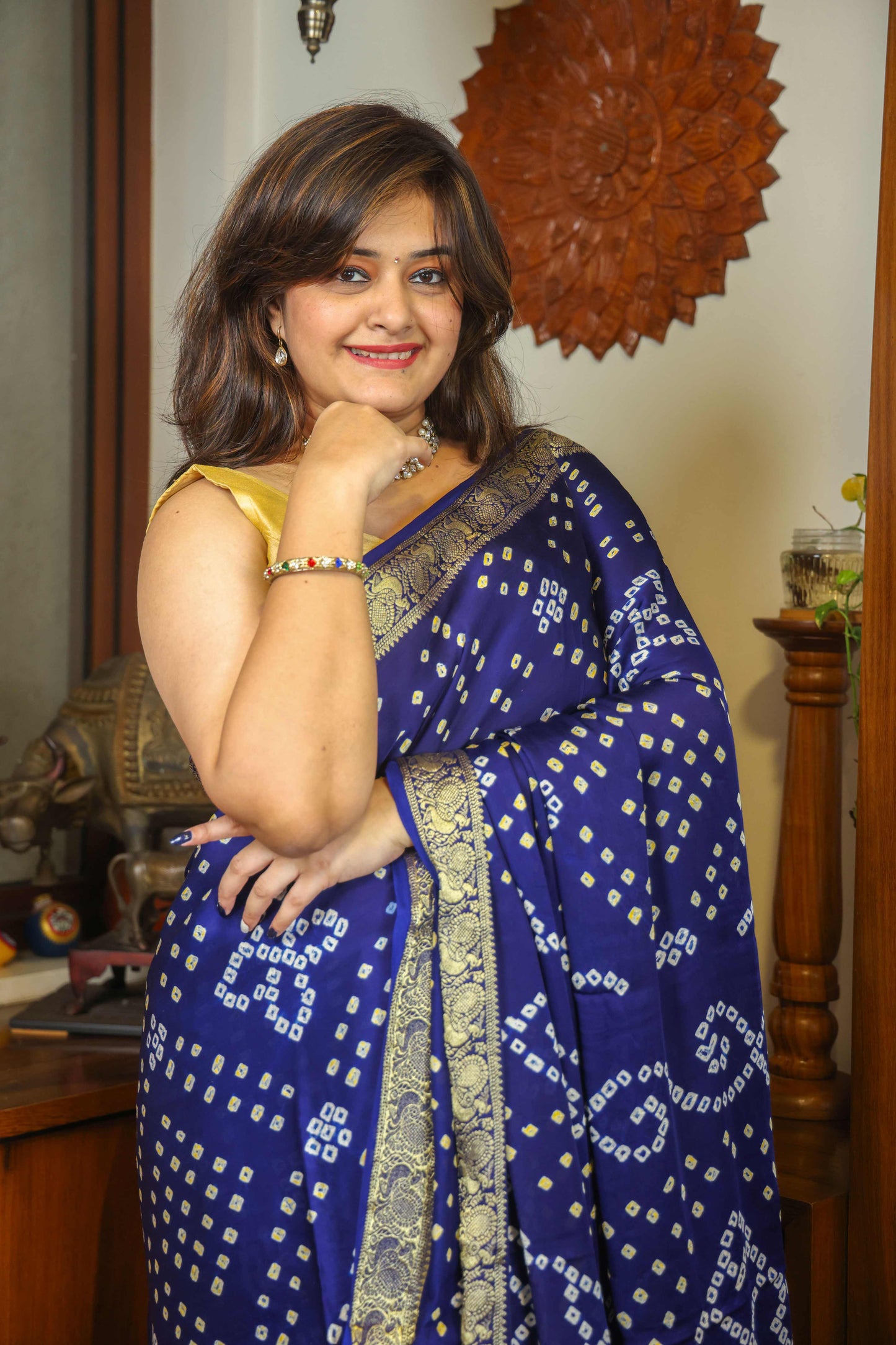 Gajji Silk Bandhani Saree Deep Blue