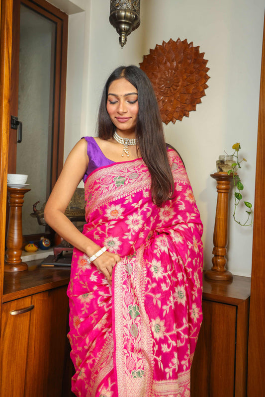 Tussar Georgette Banarasi Saree Pink