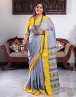Load image into Gallery viewer, Grey and Yellow Dongria Pattern Soft Cotton Saree

