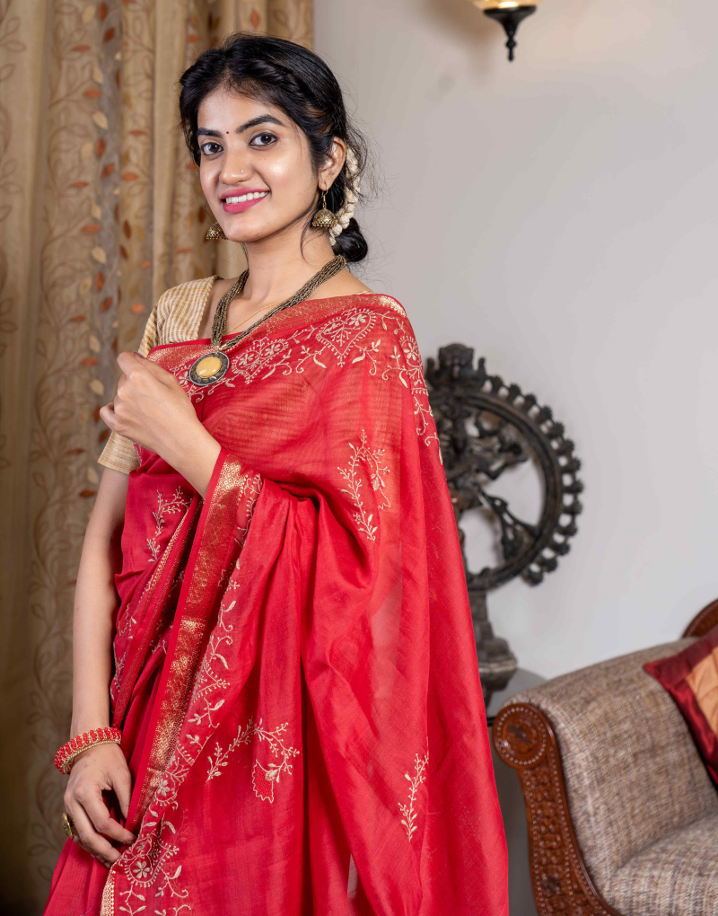 Maheshwari Saree (Red Colour)