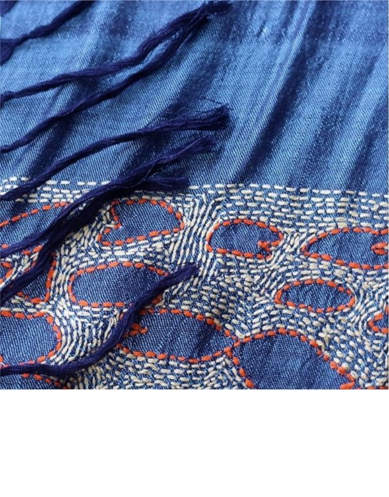 Grey Tussar Kantha Work Dupatta