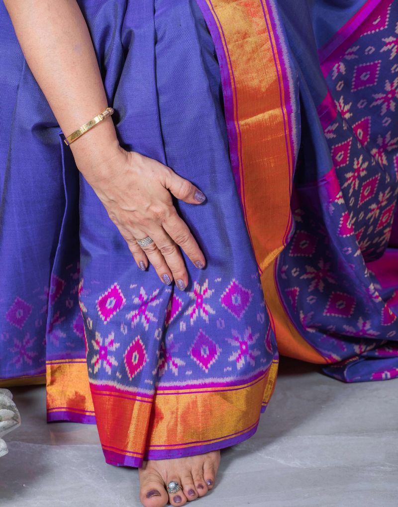 Blue and Magenta Patola Silk Saree