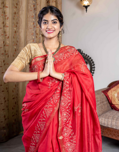 Maheshwari Saree (Red Colour)