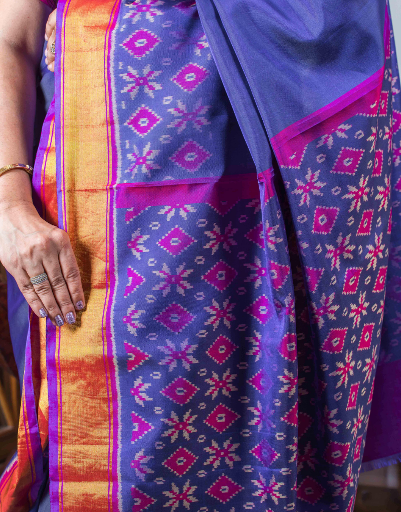 Blue and Magenta Patola Silk Saree