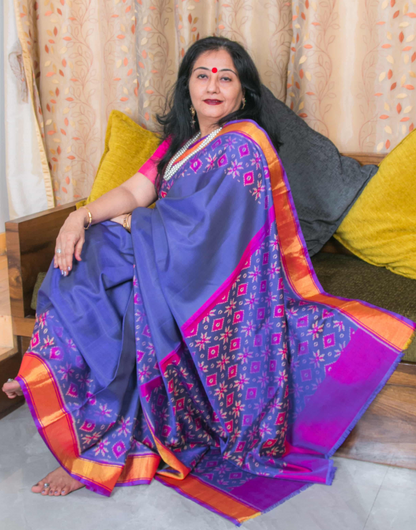 Blue and Magenta Patola Silk Saree