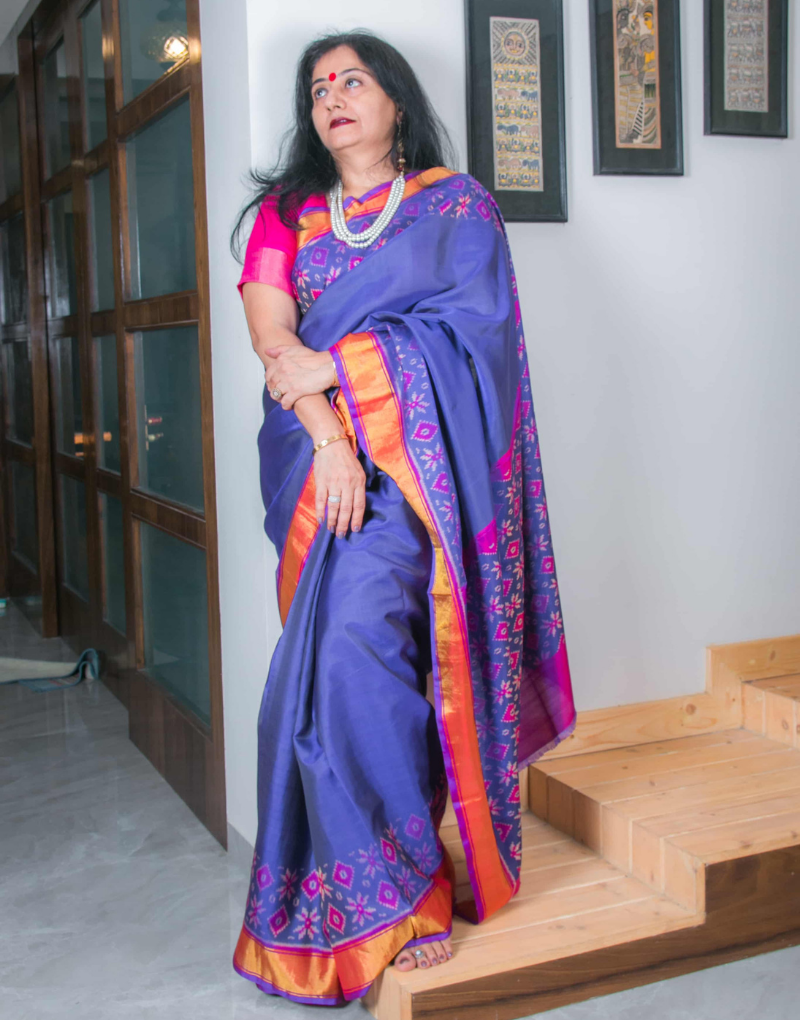 Blue and Magenta Patola Silk Saree