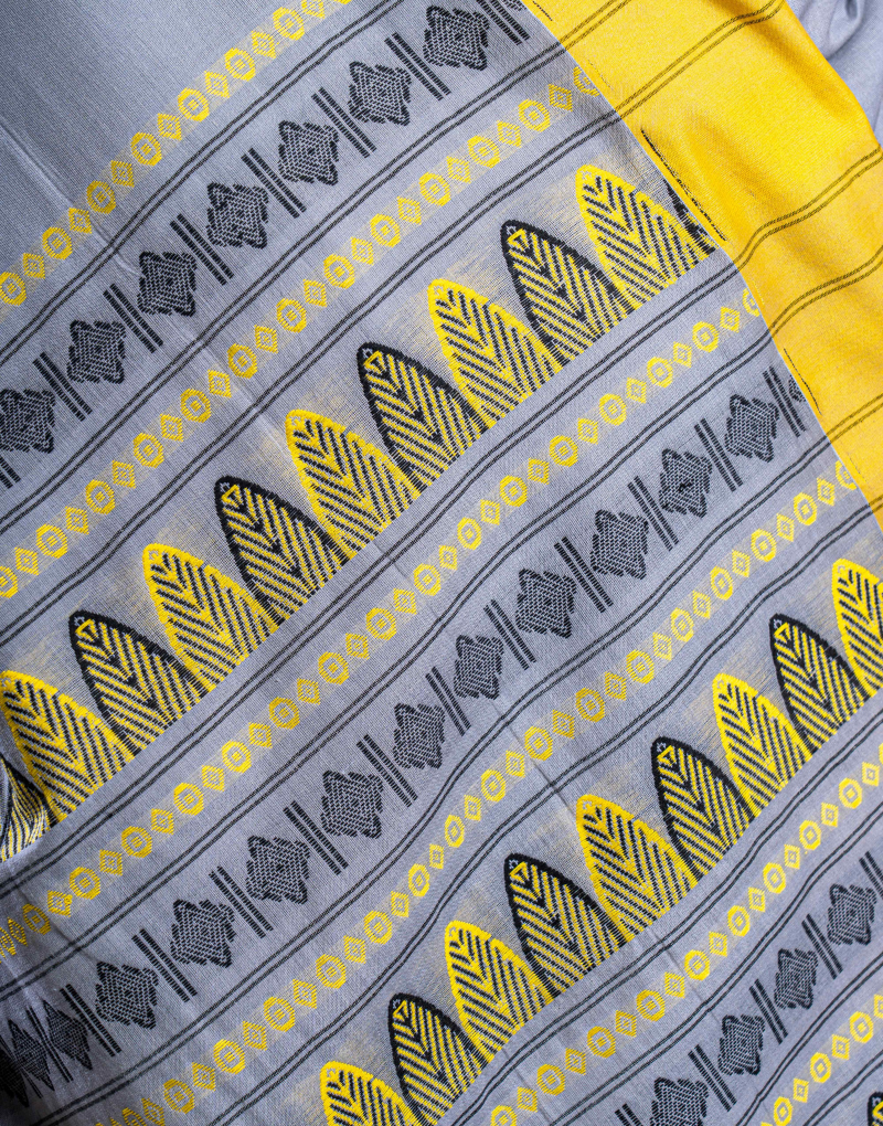 Grey and Yellow Dongria Pattern Soft Cotton Saree