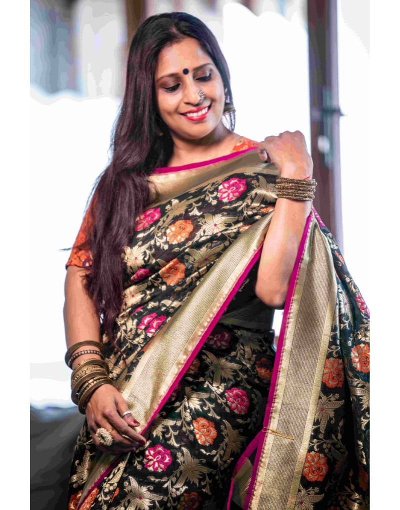 Black Katan Silk Saree