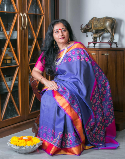 Blue and Magenta Patola Silk Saree