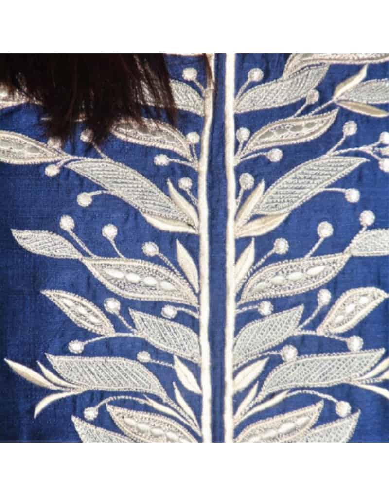 Blue Silk Leaf Embroidery Kurti