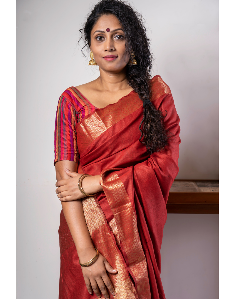 Muga Silk Red Saree