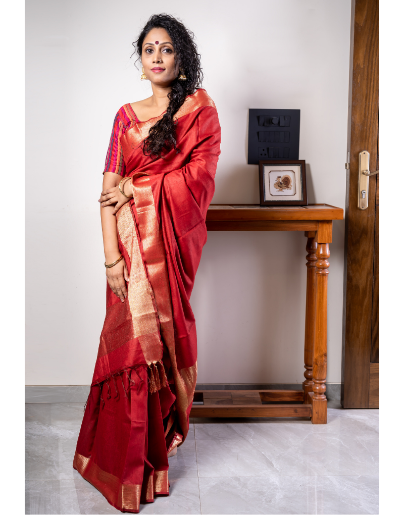 Muga Silk Red Saree