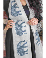Load image into Gallery viewer, Creamish Grey Animal Print Stole with Elephants All Over
