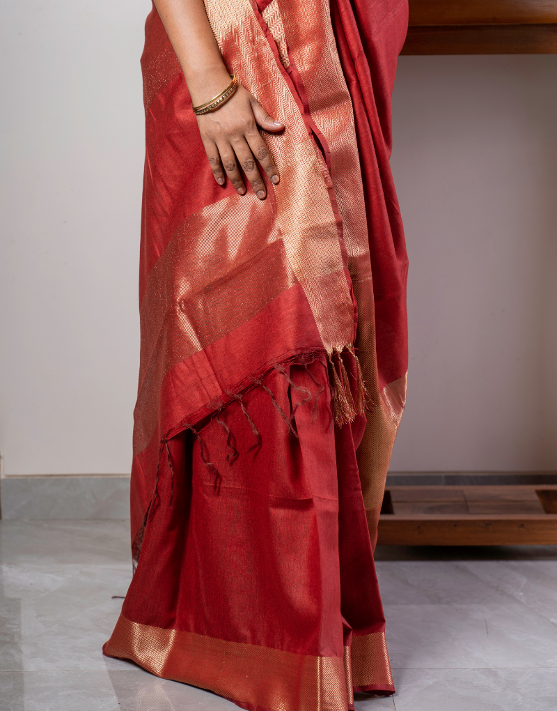 Muga Silk Red Saree