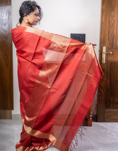 Muga Silk Red Saree