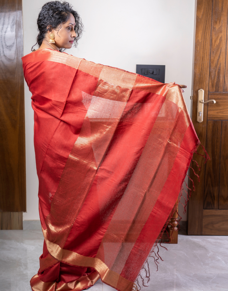 Muga Silk Red Saree