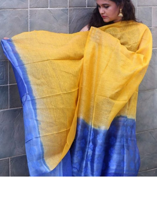 Yellow Mutka Tussar Weave Border Dupatta