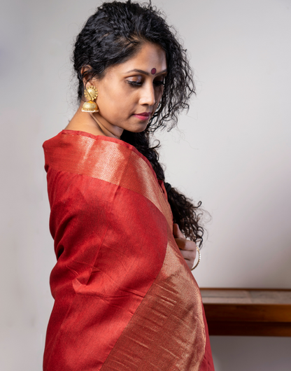 Muga Silk Red Saree