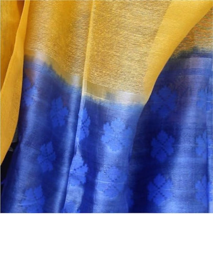 Yellow Mutka Tussar Weave Border Dupatta