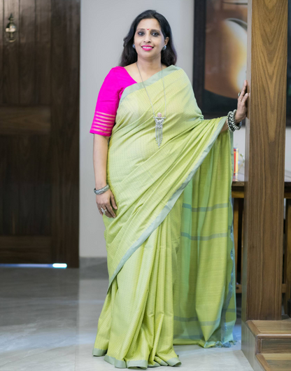 Bluish Grey and Green Katia Silk Saree