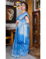 Load image into Gallery viewer, White &amp; Sky Blue Chanderi Kota Saree
