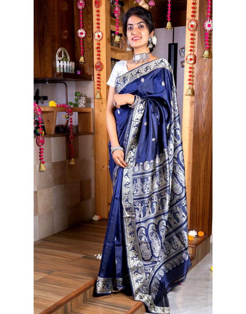 Vishnupuri Silk Deep Blue Zari Saree