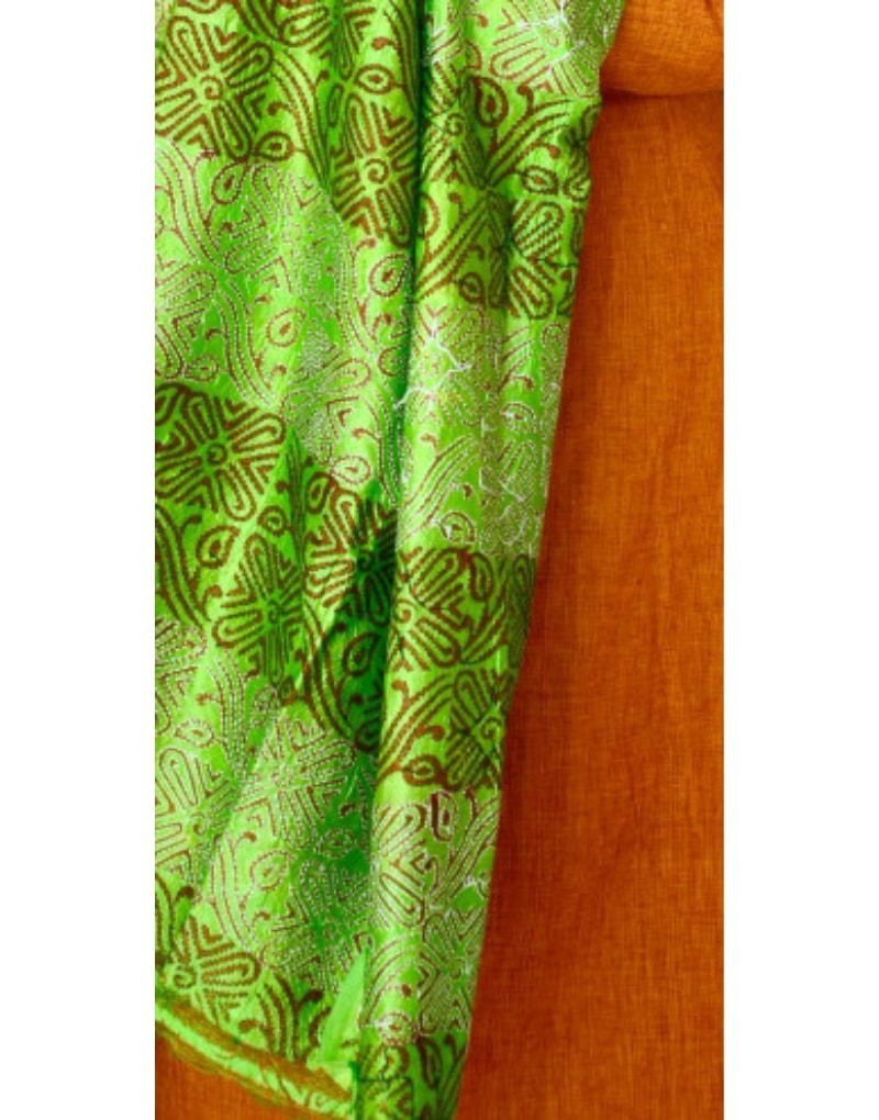 Green And Brown Kantha Tussar Dupatta