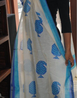 Load image into Gallery viewer, Beige Dupatta With Blue Trees Chanderi Cotton
