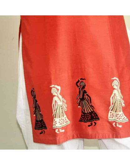 Orange Silk Dancing Dolls Kurti