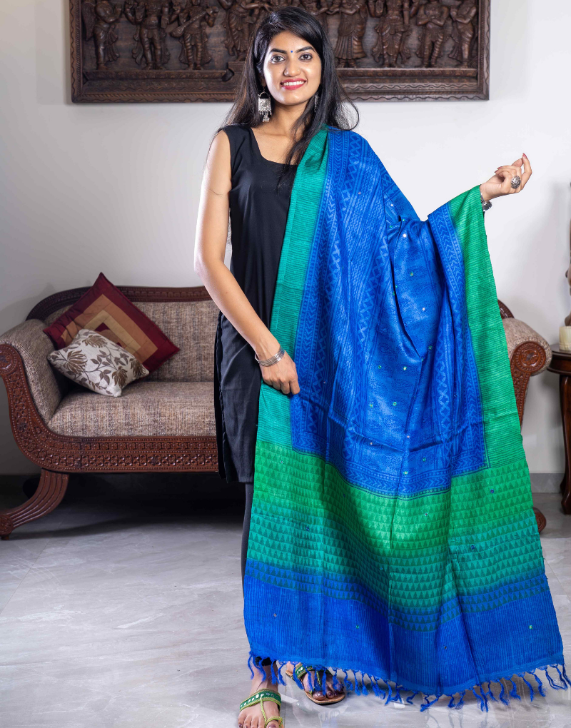 Mirror work Tussar Dupatta