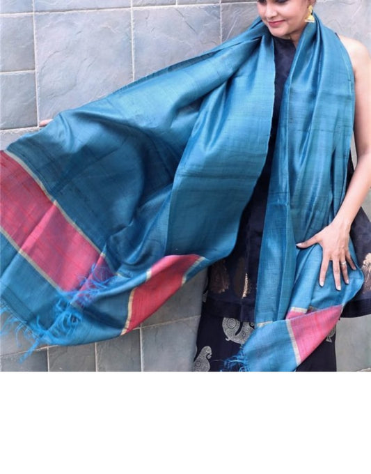 Blue Pink Dupian Silk Dupatta