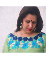 Load image into Gallery viewer, Pista Green Silk Flowers Embroidery Kurti
