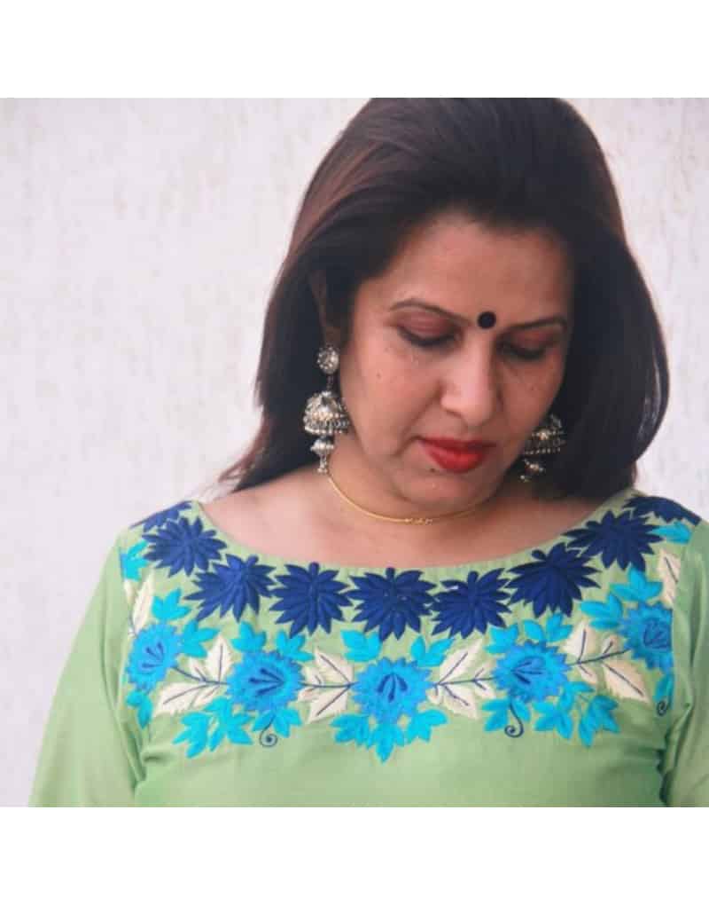 Pista Green Silk Flowers Embroidery Kurti