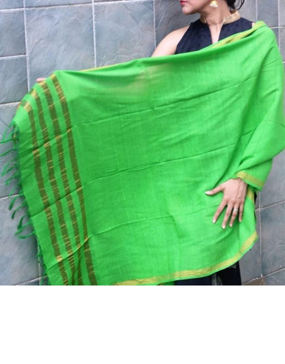 Green Eri Silk Golden Stripes