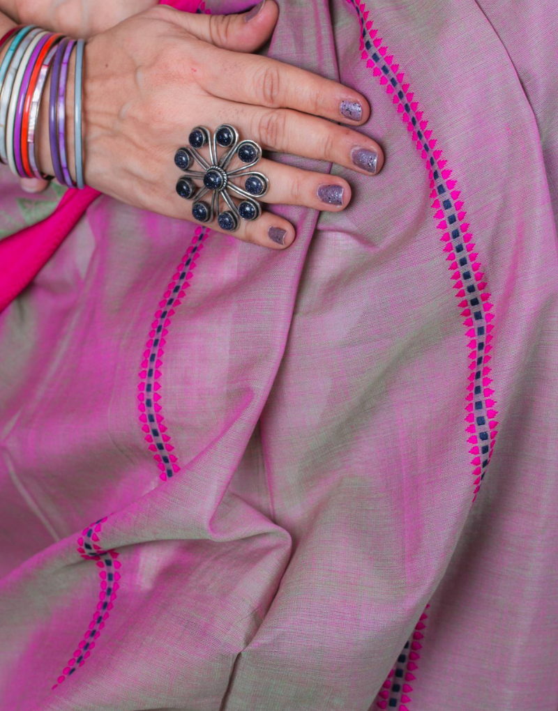 Magenta & Green Soft Cotton Saree