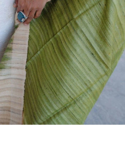 Green Eri Silk Golden Stripes