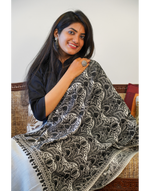 Load image into Gallery viewer, White &amp; Black Hand Embroidery Jaal Pashmina Stole
