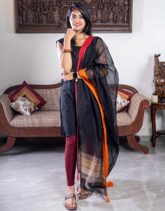 Soft cottons Black Geecha Dupatta