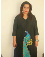 Load image into Gallery viewer, Black Silk Peacock Embroidery Kurti
