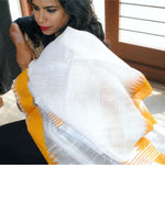 Load image into Gallery viewer, White Dupian Mustard Temple Border Dupatta
