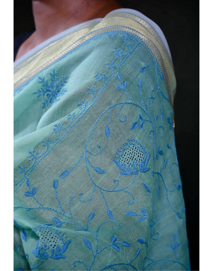 Maheshwari Saree (Light Green & Blue)