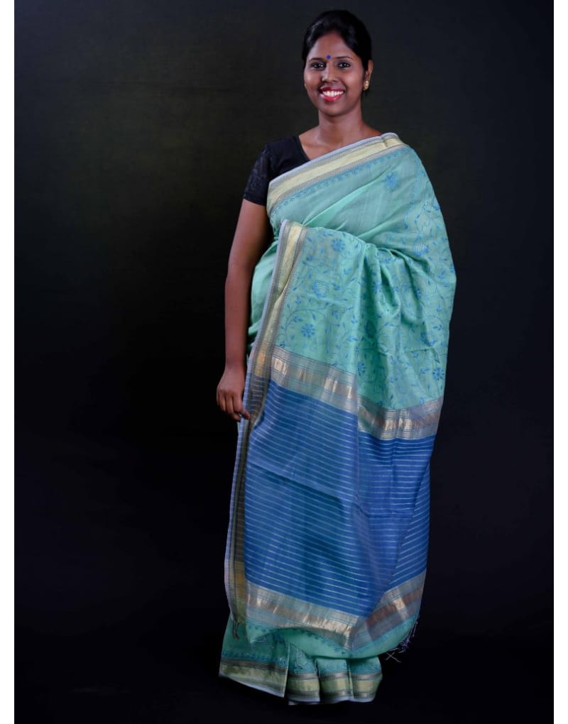 Maheshwari Saree (Light Green & Blue)