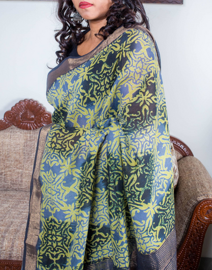 Grey & Green Bapta Silk Saree